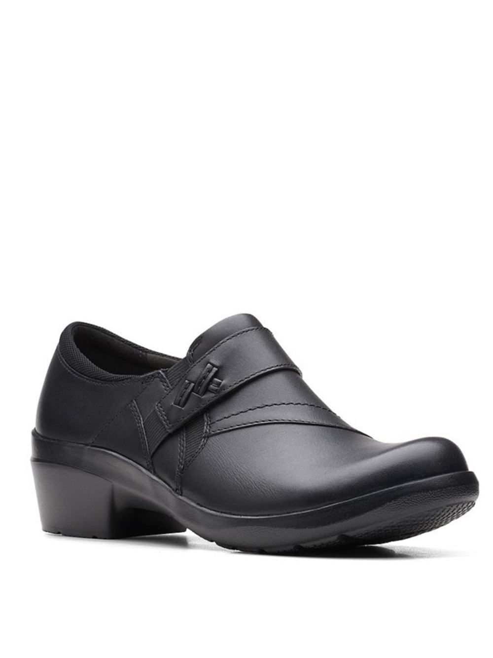 Clarks Women's Angie Pearl Slip-On Shoes Black Leather Size 8.5 Wide